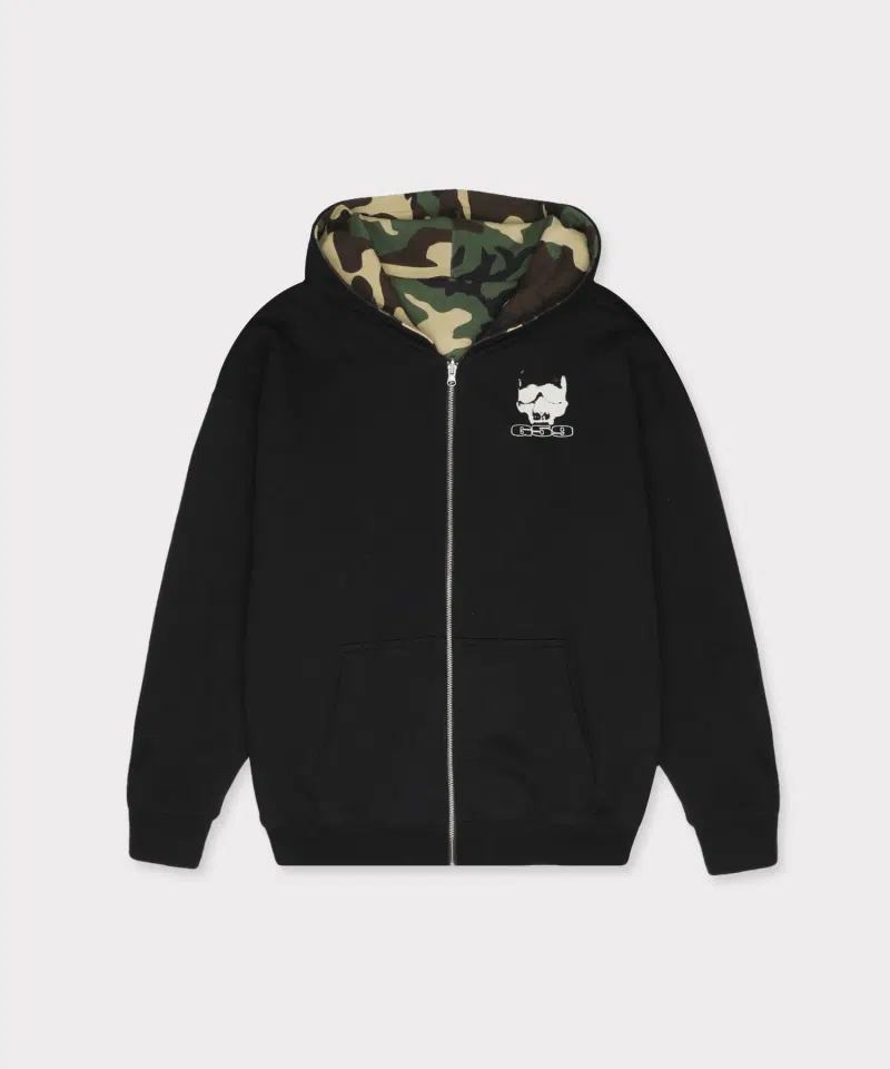 G59 Records Double Layer Reversible Hoodie (Black / Woodland Camo) detail image 3