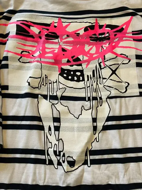 Drain Gang D-9 Striped Tee (White / Navy) detail image 4