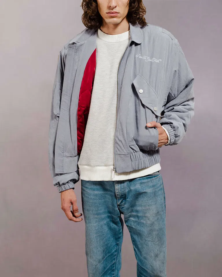 Gimme Time Sueded Patch Flight Jacket (Blue)