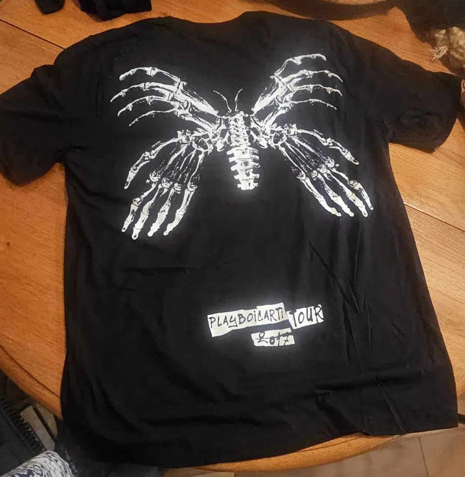 Playboi Carti Self-Titled Tour 2017 Butterfly Skeleton T-Shirt (Black) detail image 2
