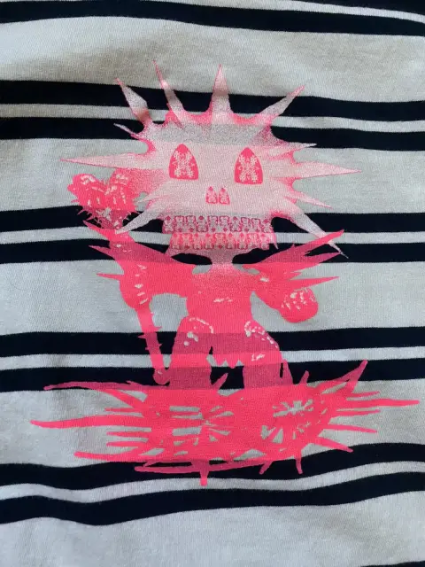 Drain Gang D-9 Striped Tee (White / Navy) detail image 3
