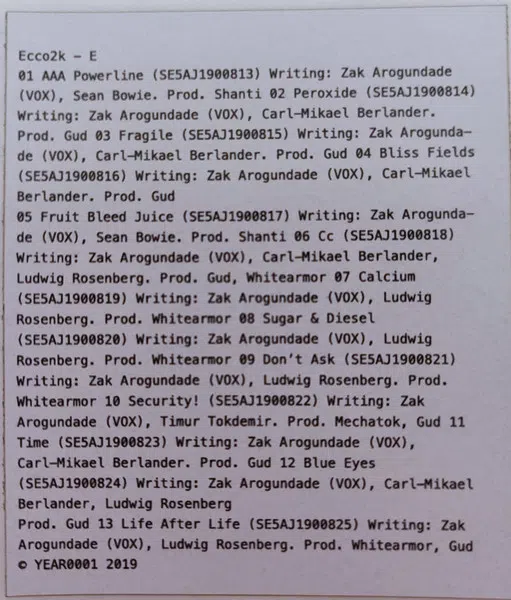 Ecco2k E Vinyl Credits Sticker primary image