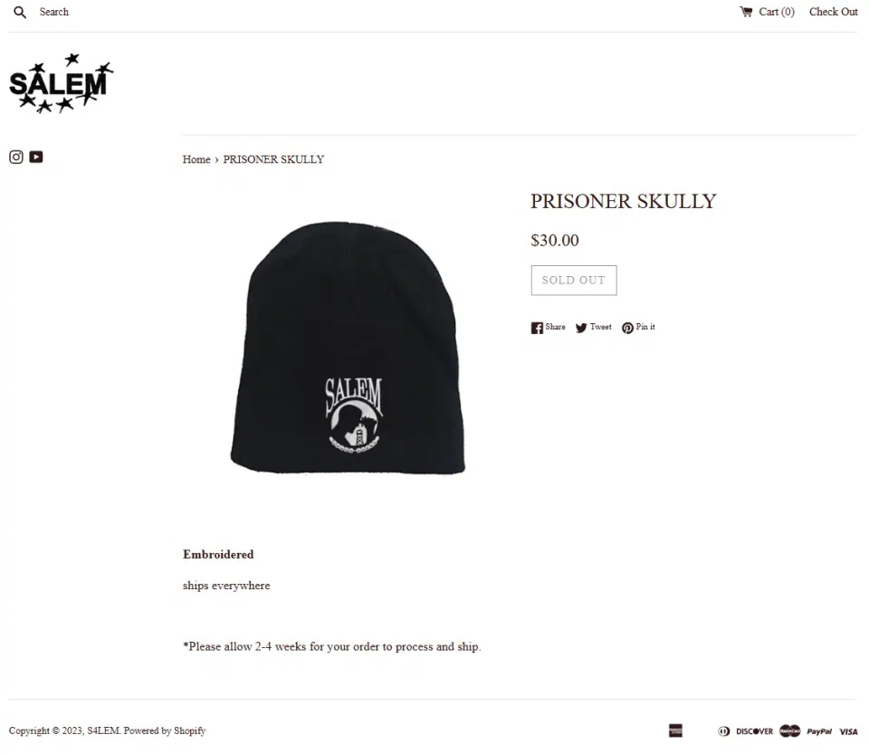 SALEM Prisoner Skully (Black) detail image 2
