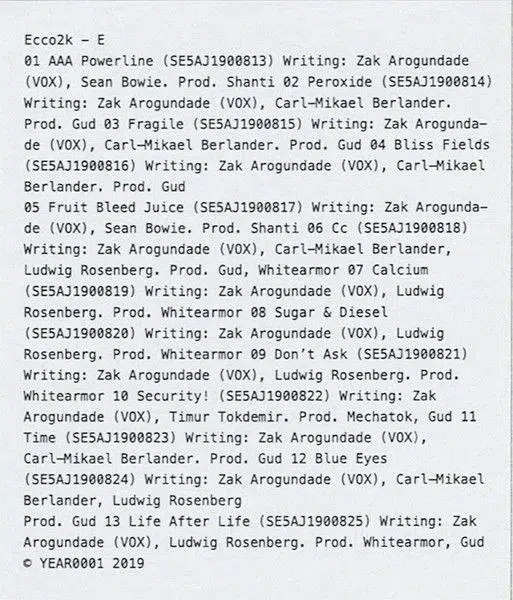 Ecco2k E Vinyl Credits Sticker detail image 2
