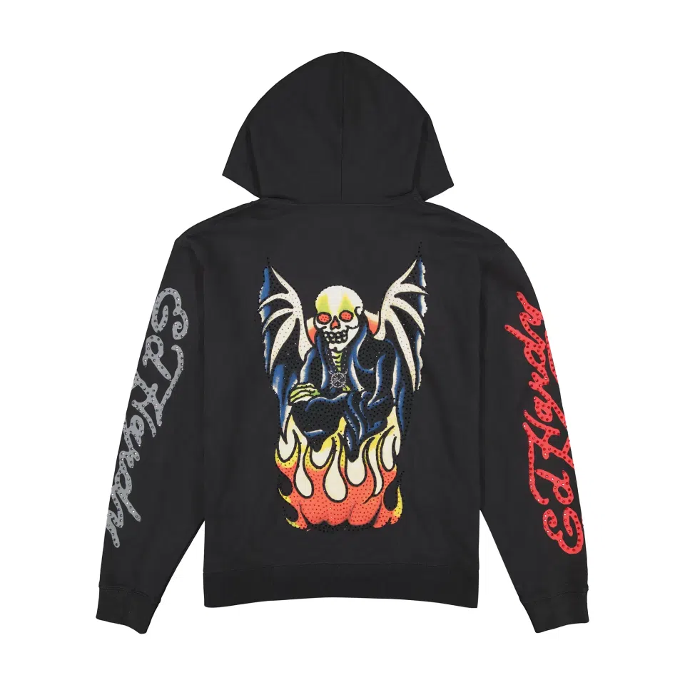 Ken Carson Xman Mens Rhinestone Zip Hoodie Black detail image 2
