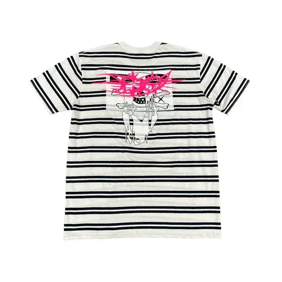 Drain Gang D-9 Striped Tee (White / Navy) detail image 2