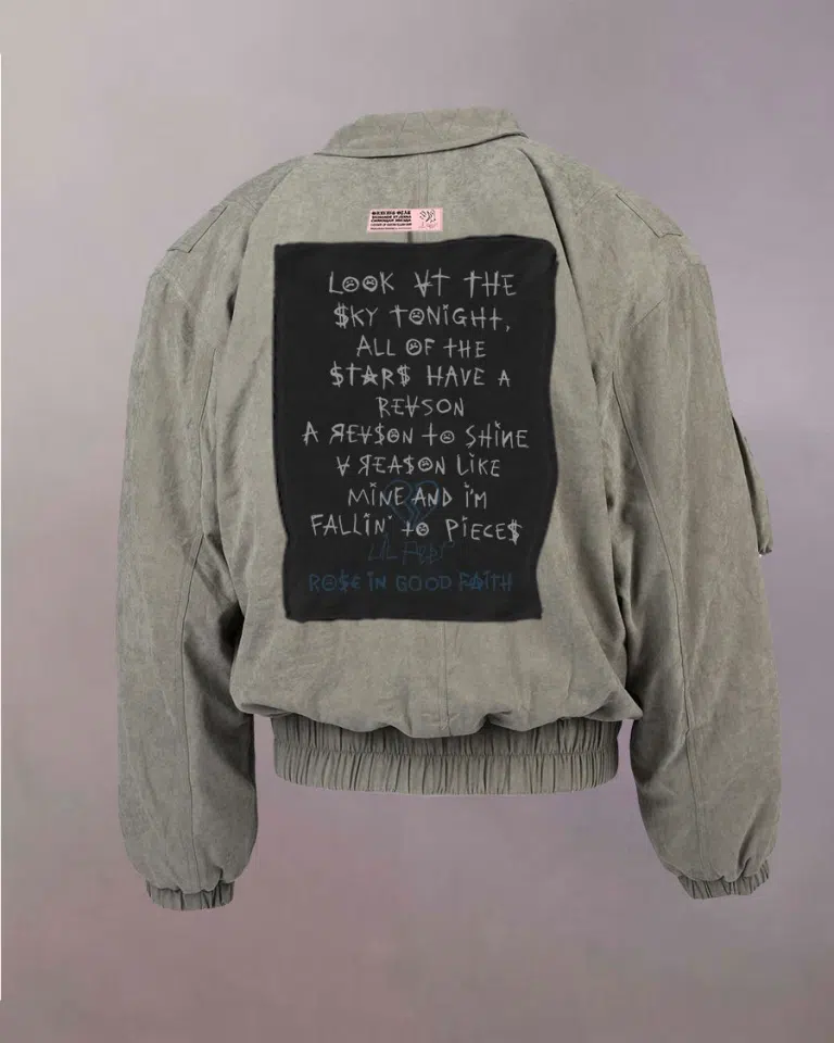 Lil Peep Gimme Time Sueded Patch Flight Jacket (Green) detail image 3