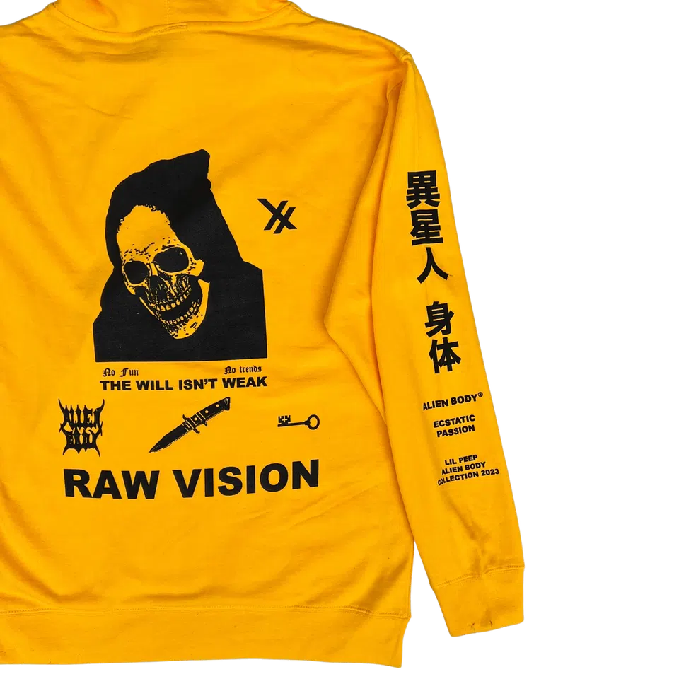 Alien Body x Lil Peep - Yellow RAW VISION Hoodie detail image 3