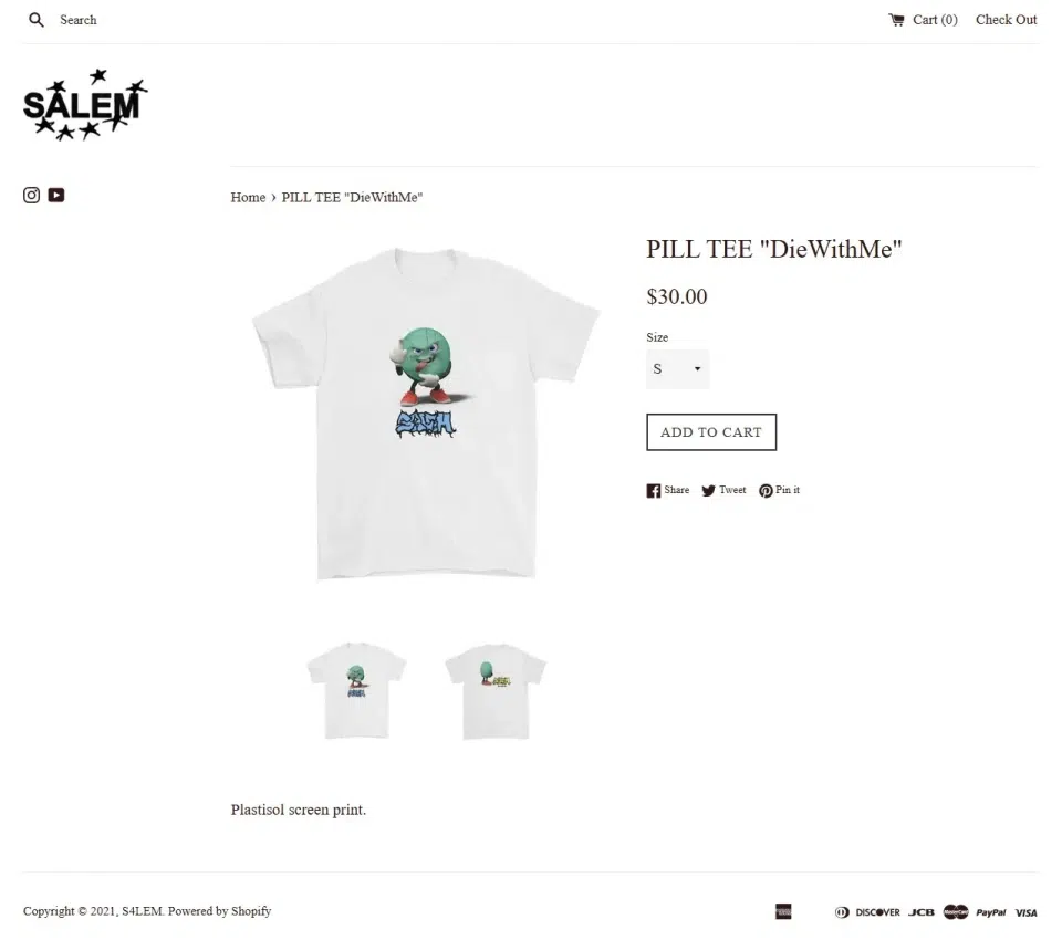 SALEM "DieWithMe" Pill Tee (White) detail image 3