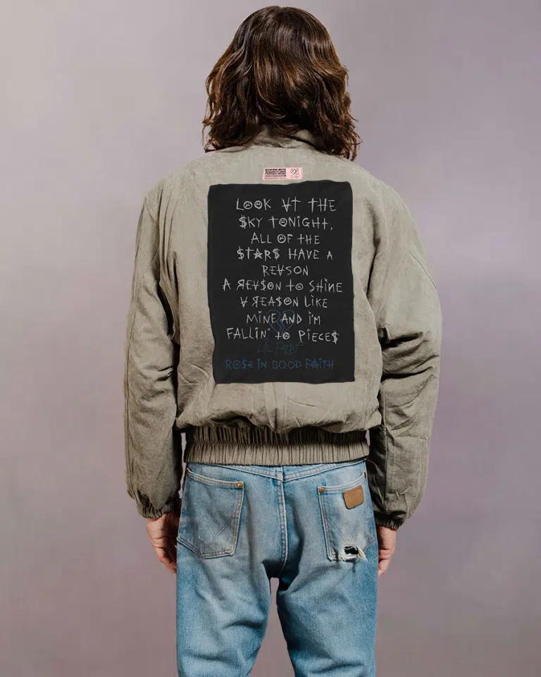 Lil Peep Gimme Time Sueded Patch Flight Jacket (Green) detail image 2