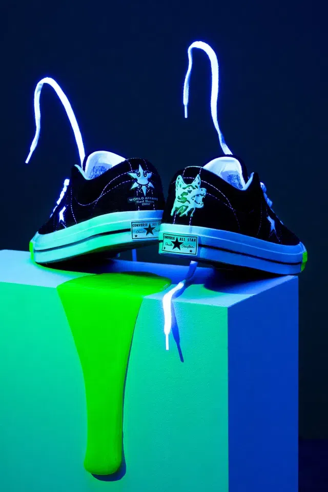 Sad Boys Converse One Star Premium Suede Toxic (Black) detail image 3