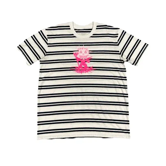Drain Gang D-9 Striped Tee (White / Navy) primary image