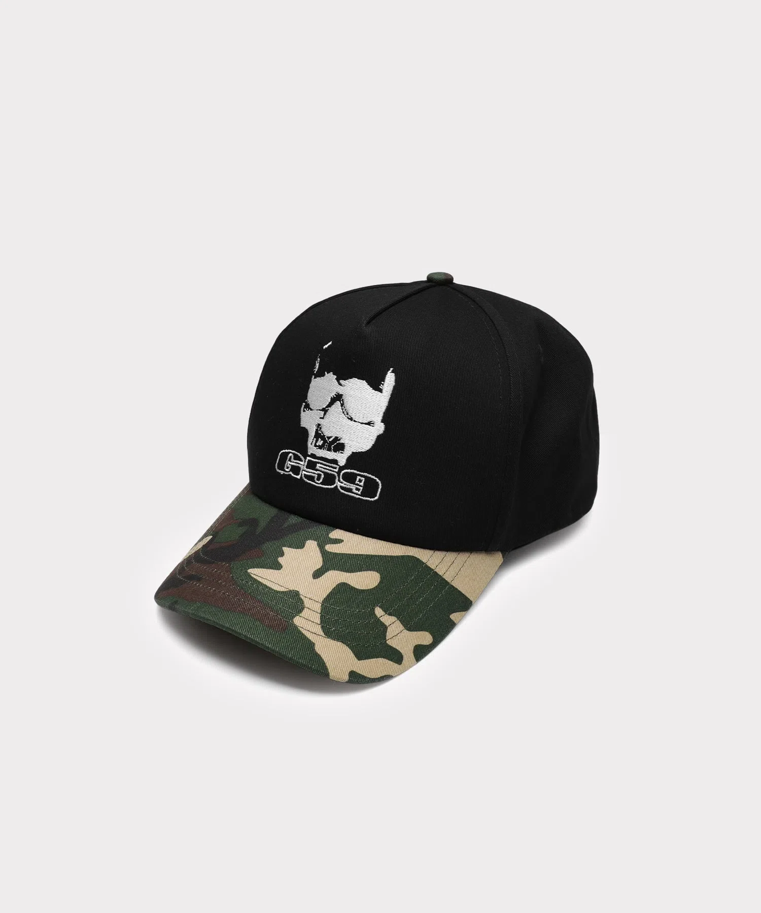 G59 Records G59 Logo Snapback Hat (Black / Woodland Camo) primary image