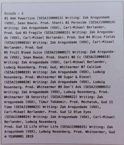 Ecco2k E Vinyl Credits Sticker primary image