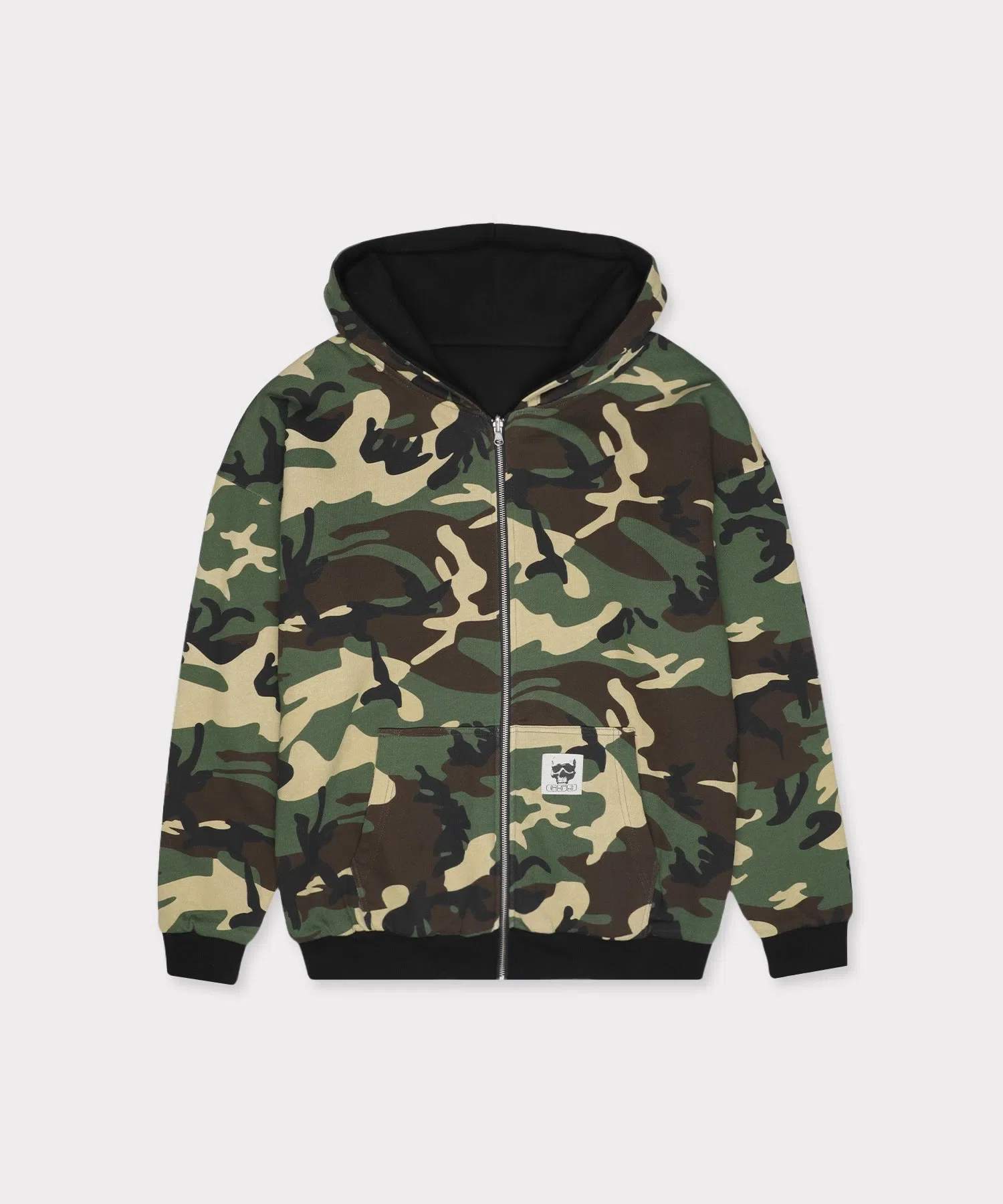 G59 Records Double Layer Reversible Hoodie (Black / Woodland Camo) primary image