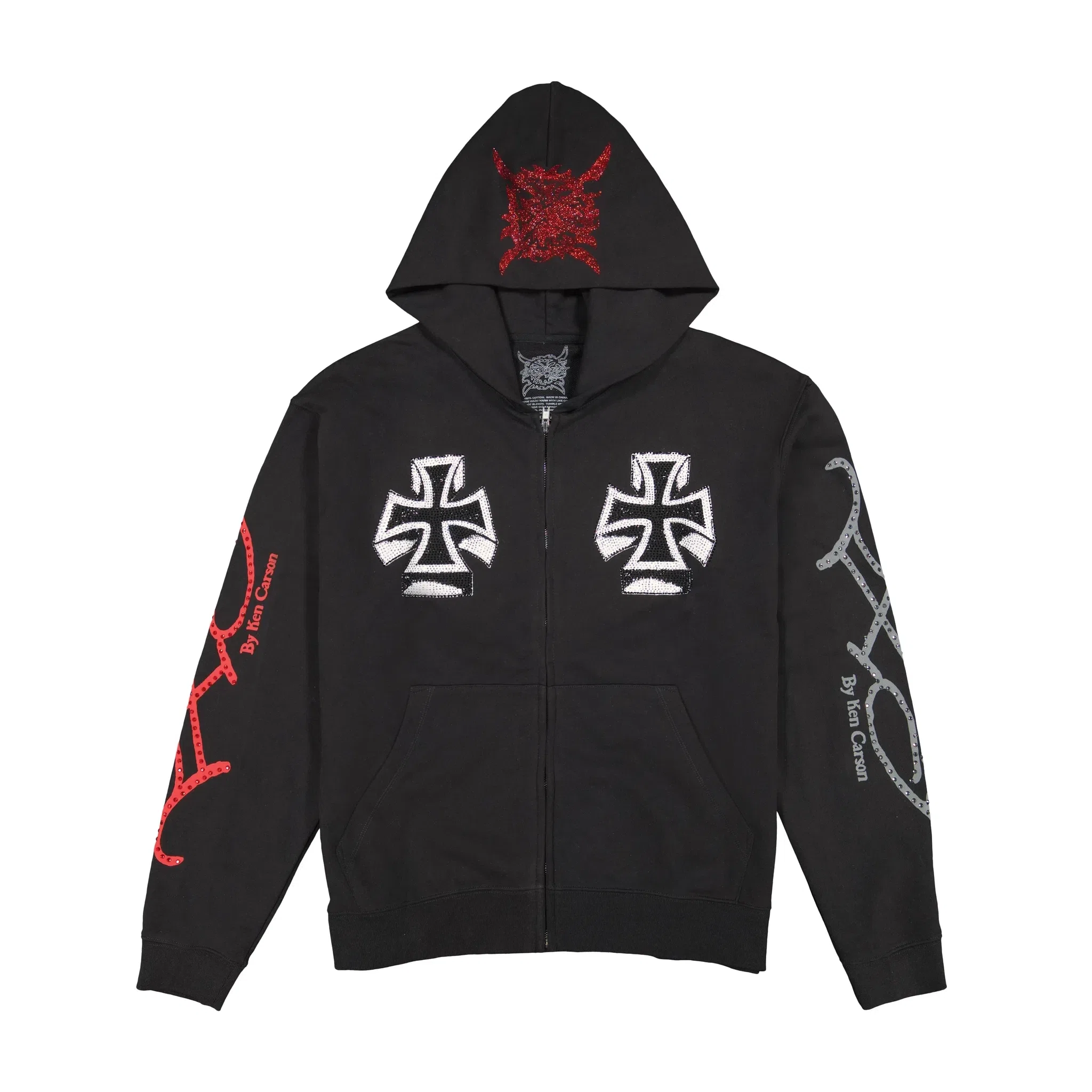 Ken Carson Xman Mens Rhinestone Zip Hoodie Black primary image