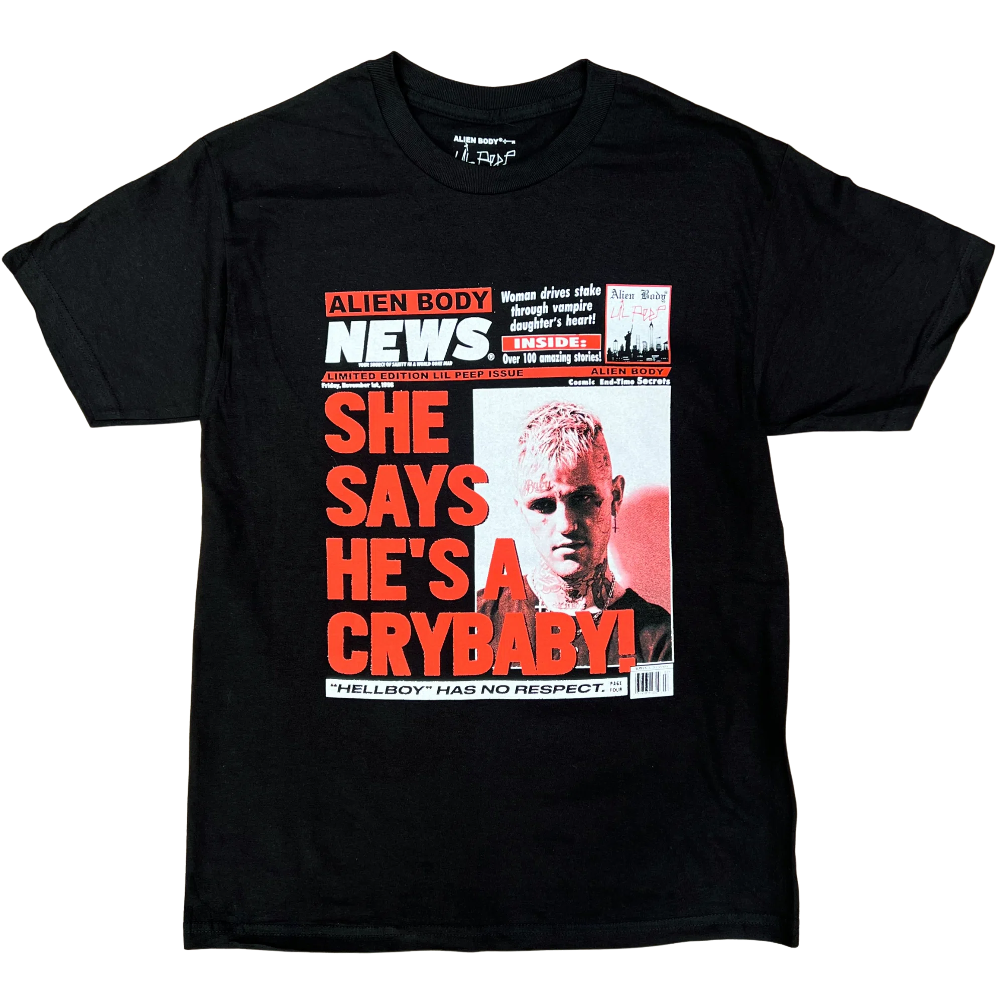 Alien Body x Lil Peep - Black "Alien Body News" Tee primary image