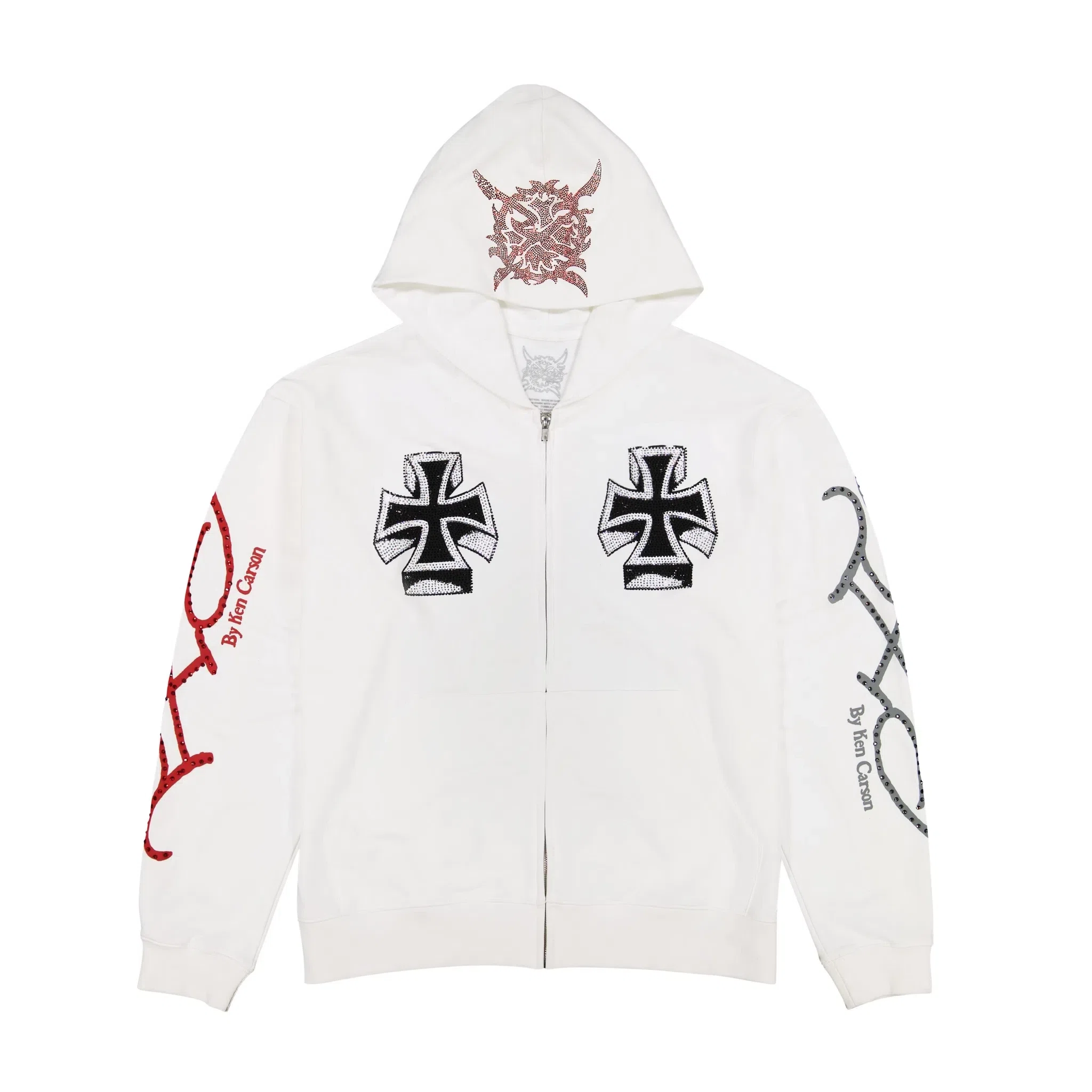 Ken Carson Xman Men's Rhinestone Zip Hoodie White primary image