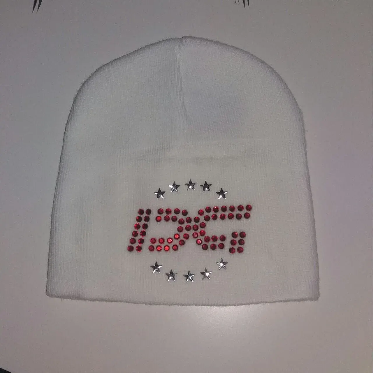 Drain Gang DG Rhinestone Beanie (White) primary image
