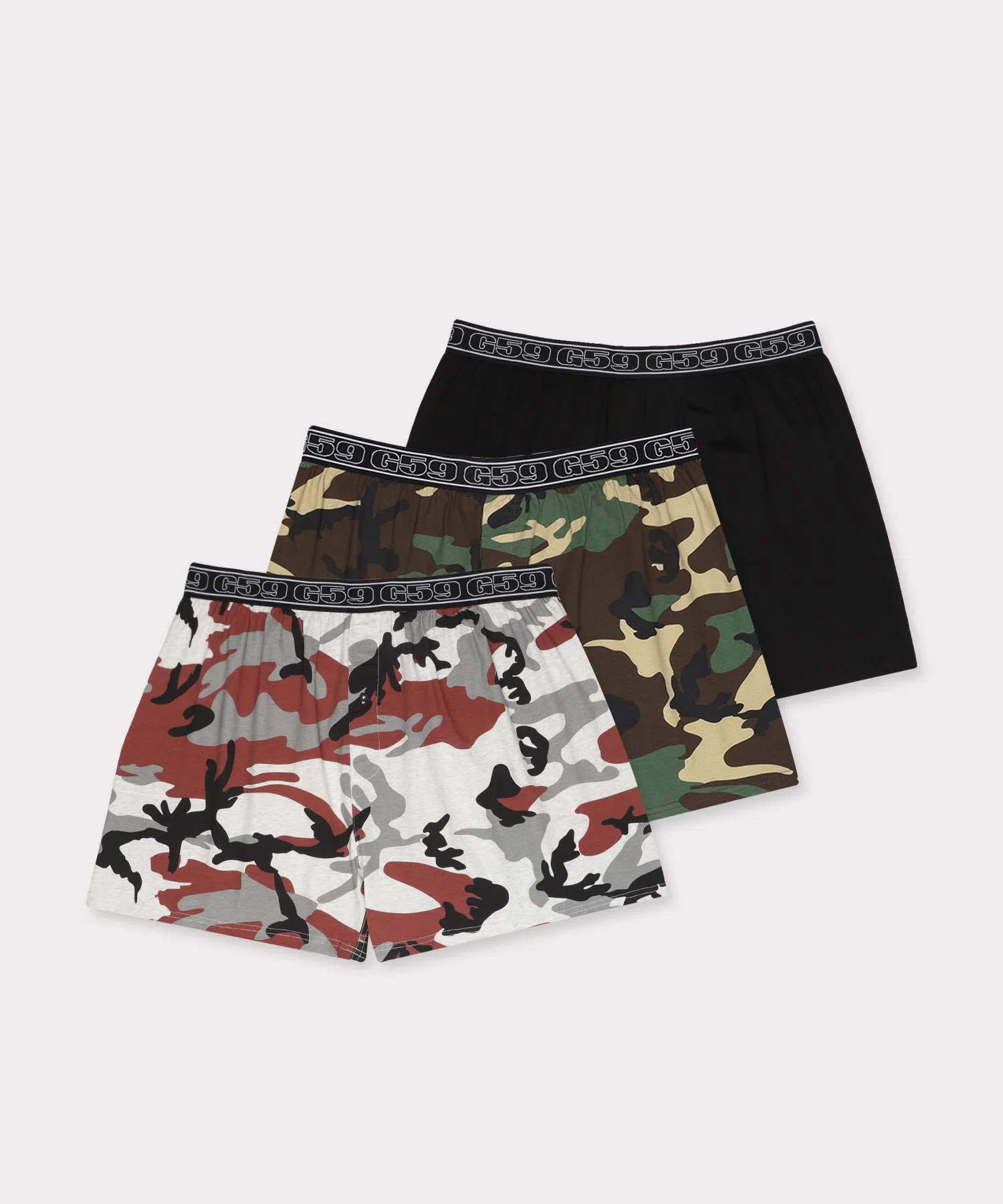 G59 Records G59 3 Pack Boxers (Black / Woodland Camo / City Camo) primary image